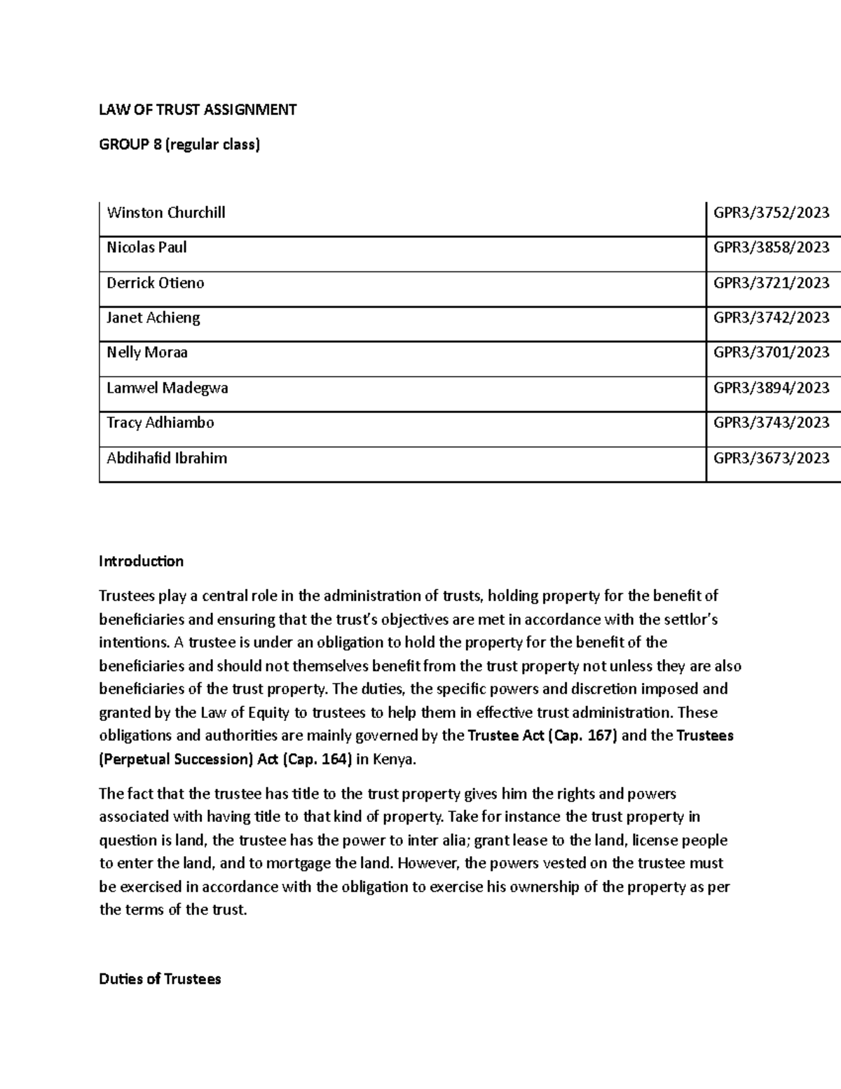 LAW OF TRUST ASSIGNMENT GROUP 8: Duties and Responsibilities of ...