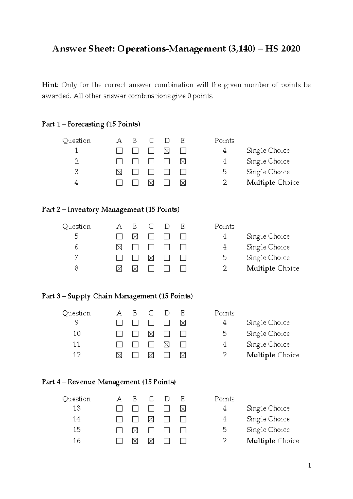 Exam Solution 2020: Answer Sheet for HS 3,140 Final Exam - Studocu