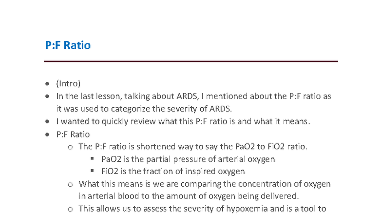 PF Ratio Overview and Its Clinical Implications - Studocu