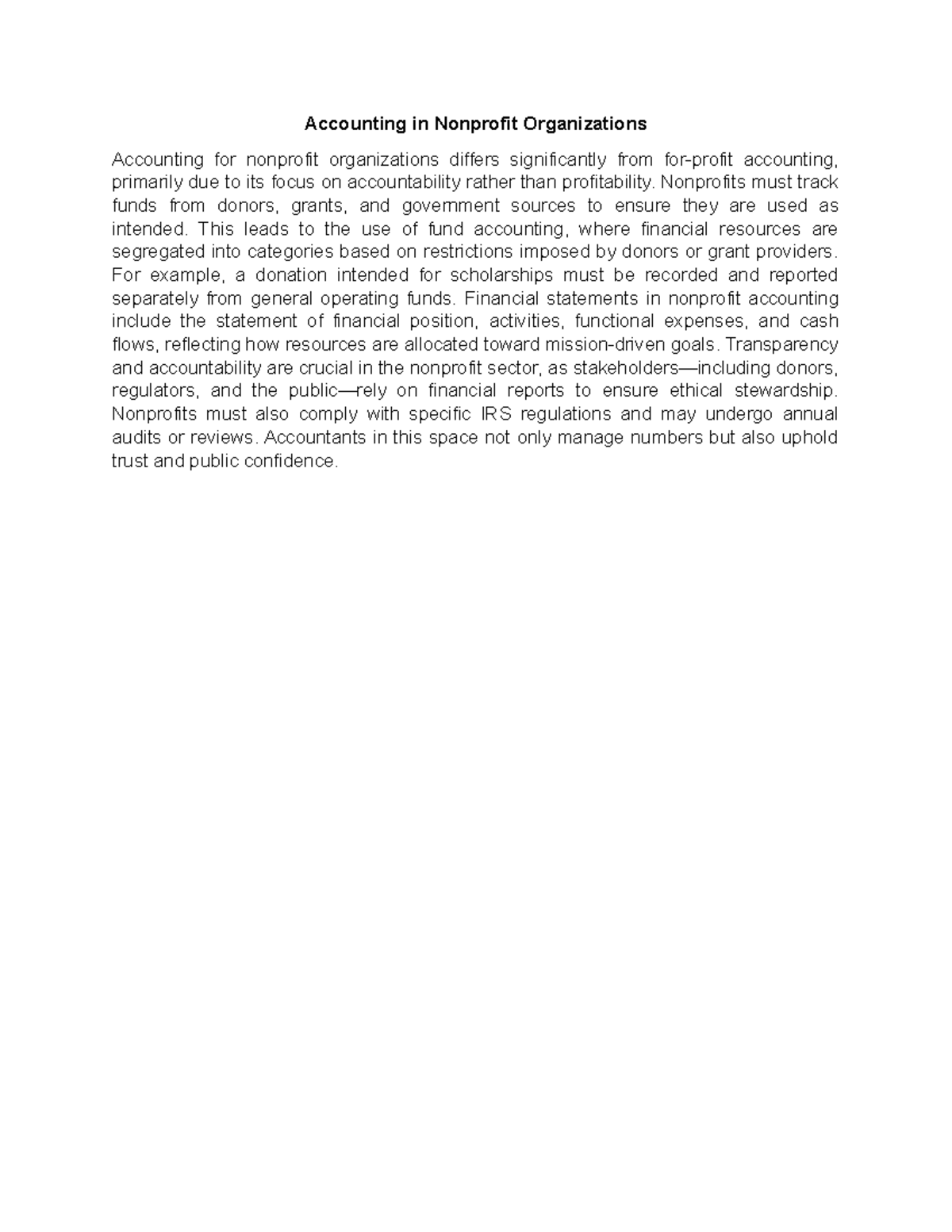Accounting in Nonprofit Organizations - Accounting in Nonprofit ...