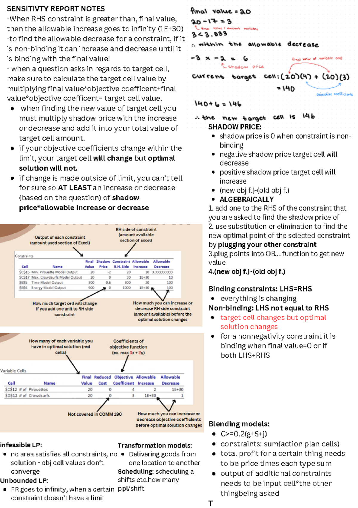 COMM190 Sensitivity Report Notes for Midterm Exam Preparation - Studocu