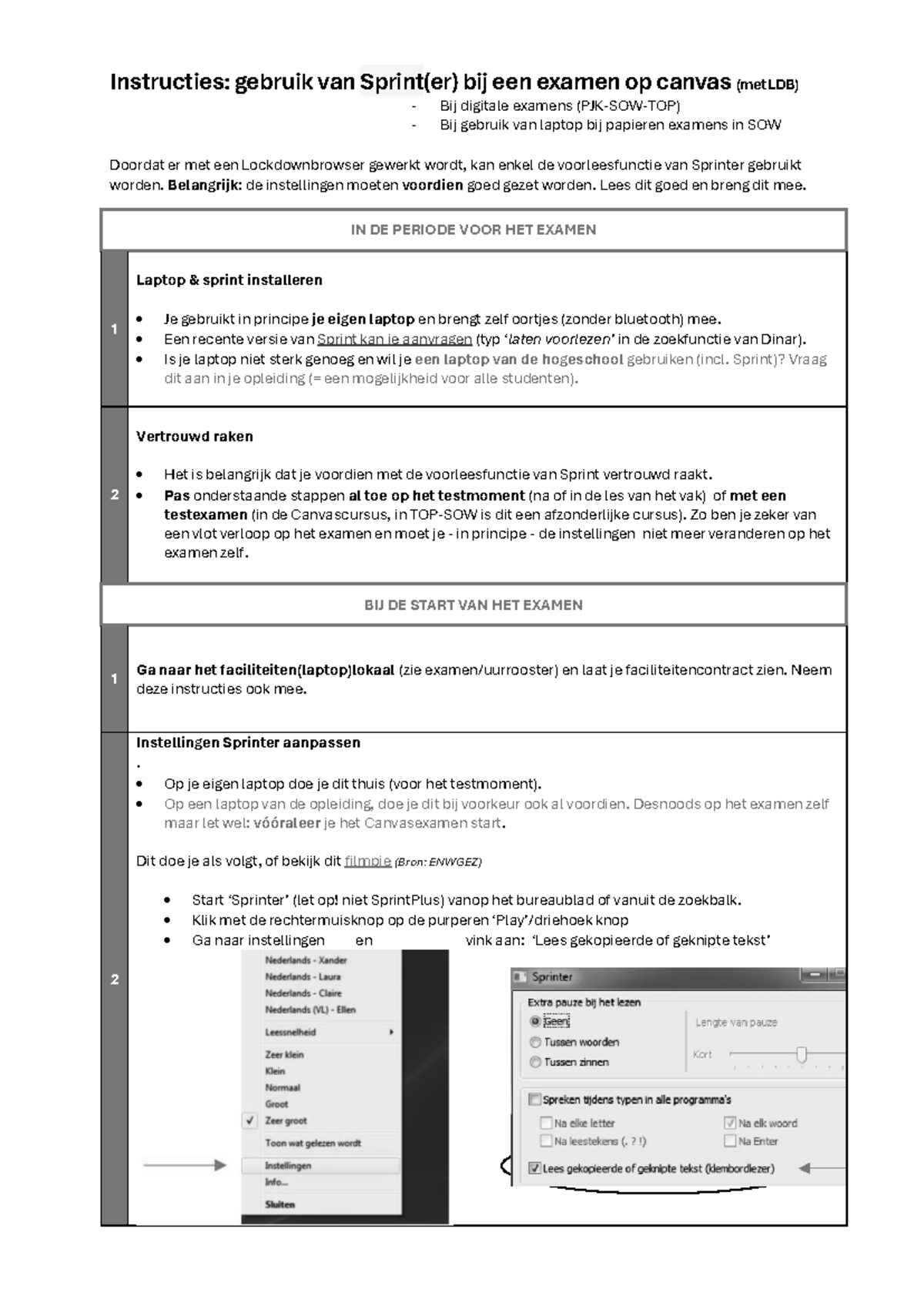 2024-25 Instructies voor Examen in Canvas: Gebruik van Sprinter PJK-SOW ...