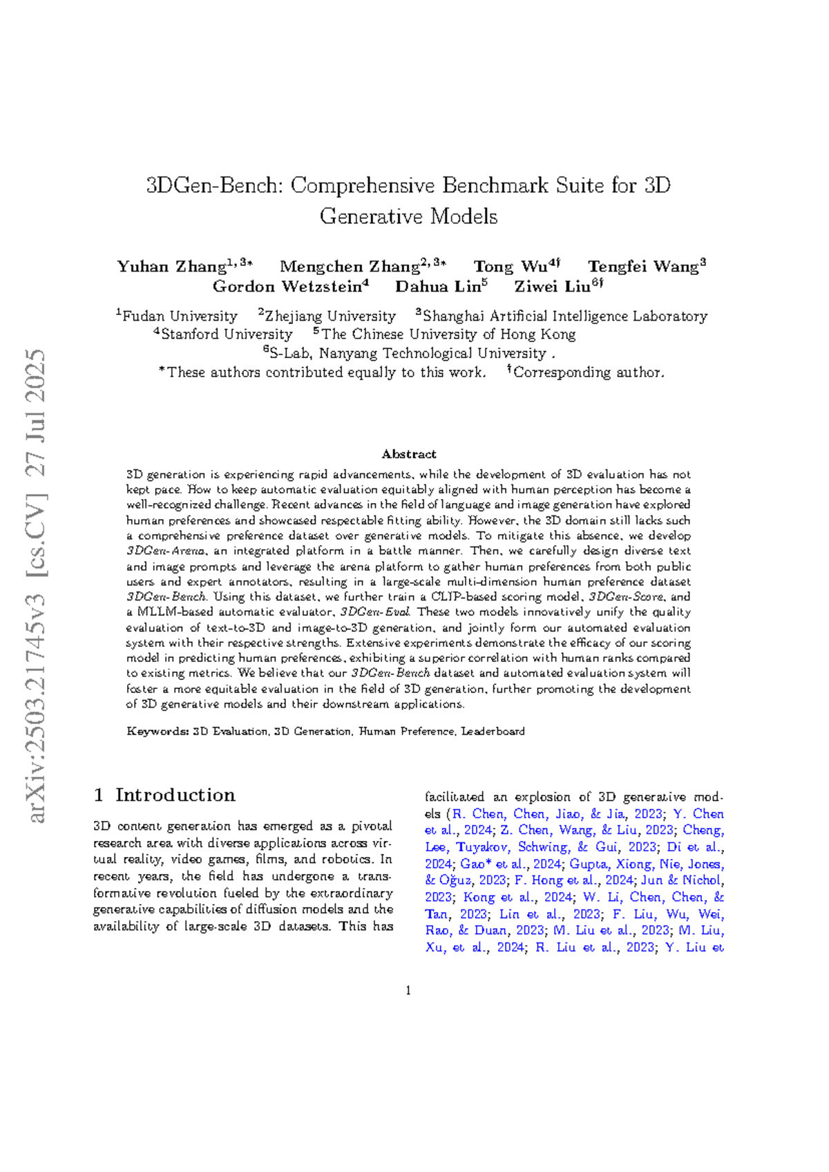 Comprehensive Evaluation Framework for 3D Generative Models (CS2503 ...