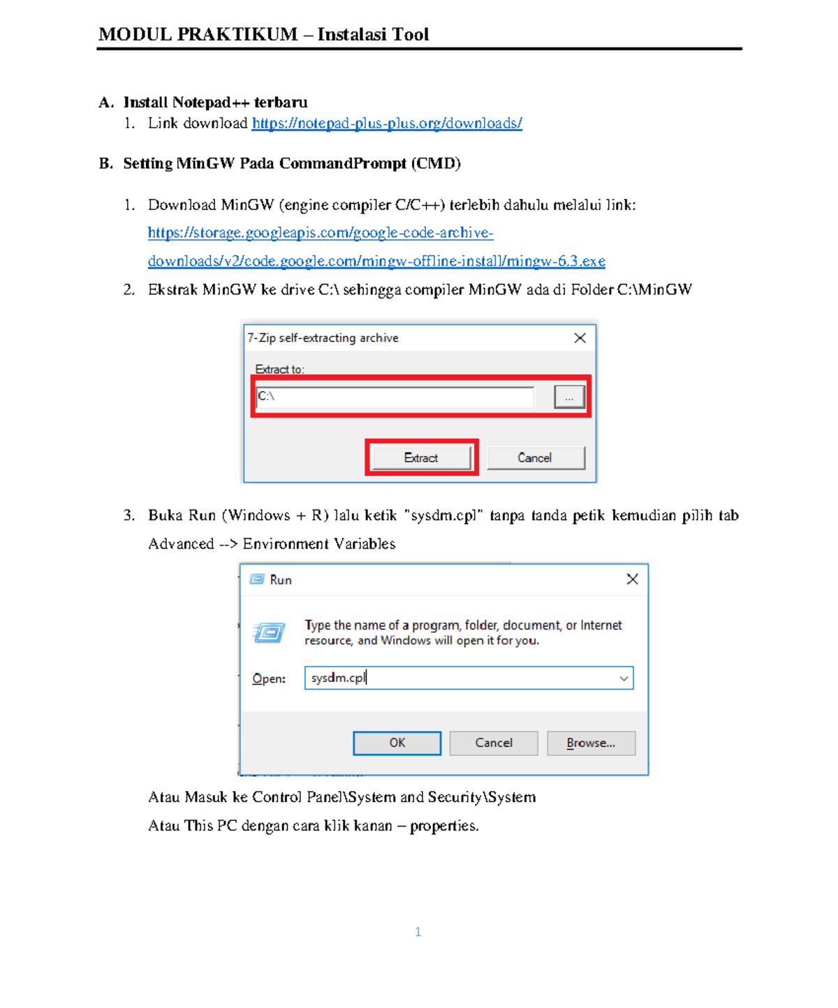 Modul Praktikum: Instalasi Tool dan Setup MinGW untuk C++ - Studocu