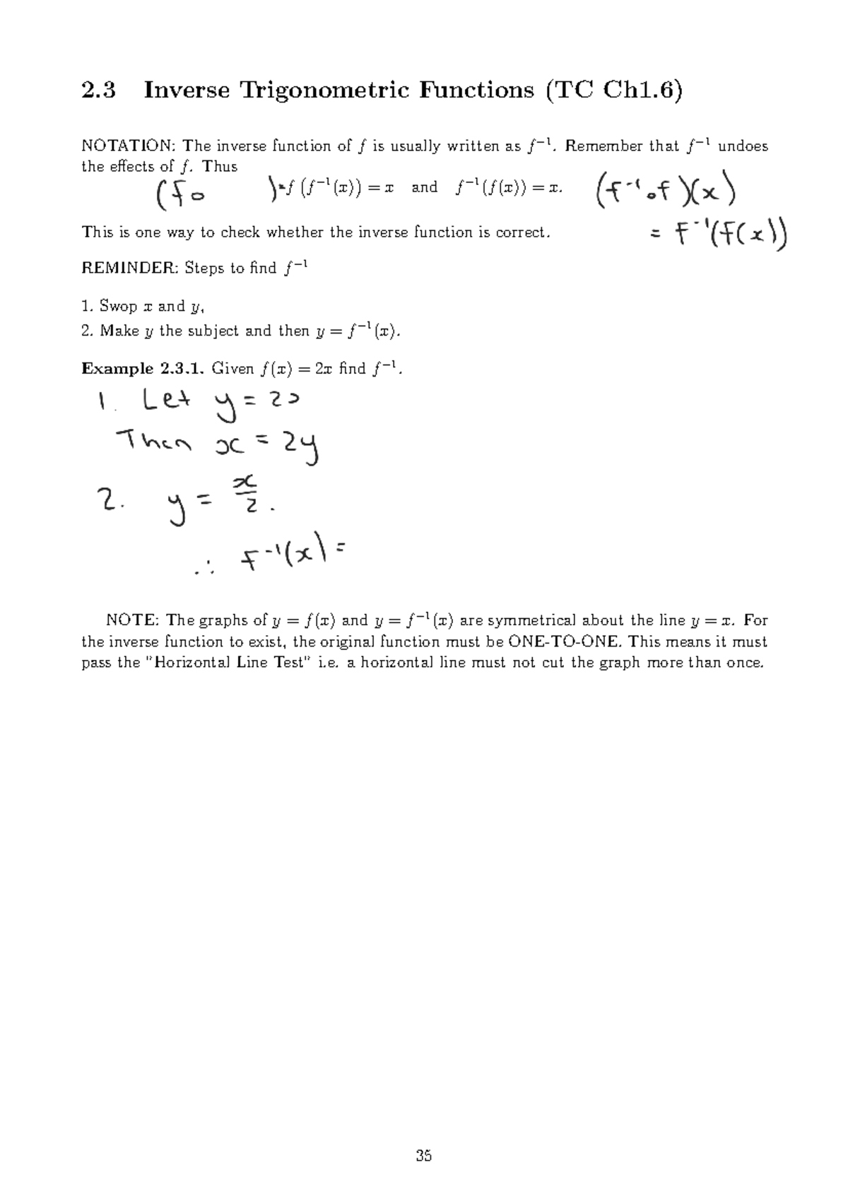 Week 3 Algebra Lecture 2.1 Inverse functions - Notes - 2 Inverse ...