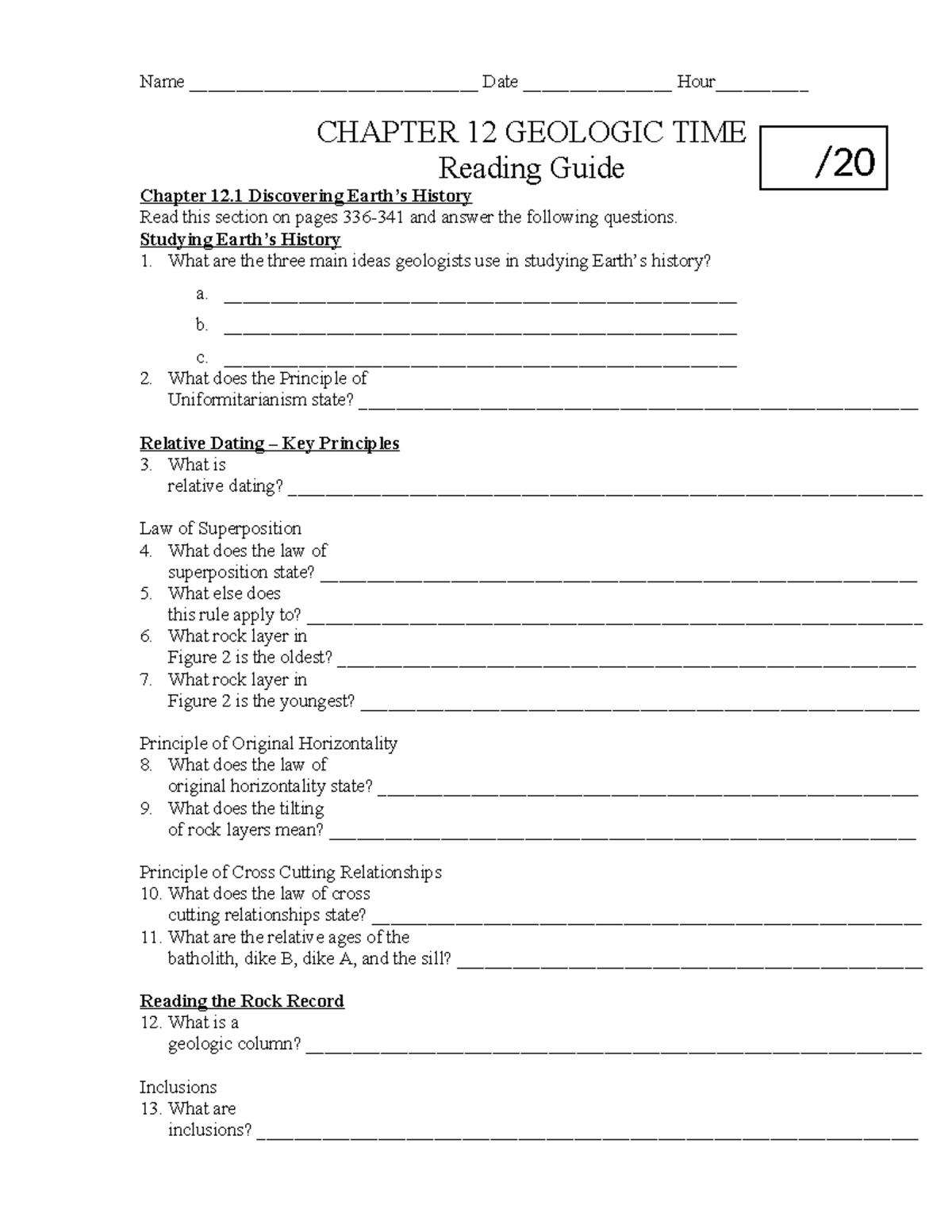 CHAPTER 12 GEOLOGIC TIME Reading Guide - Homework - Studocu