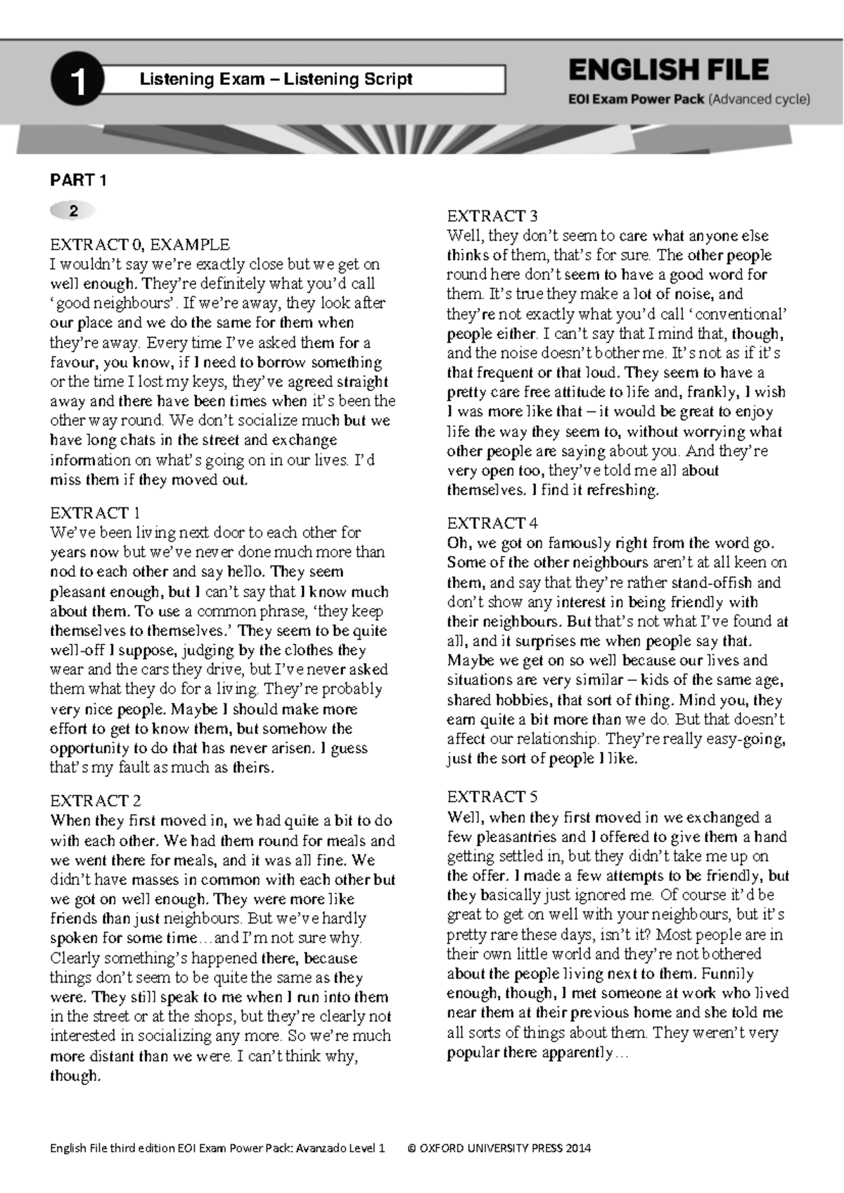 Listening test 1 script 1 English File Power pack - 4 English File ...
