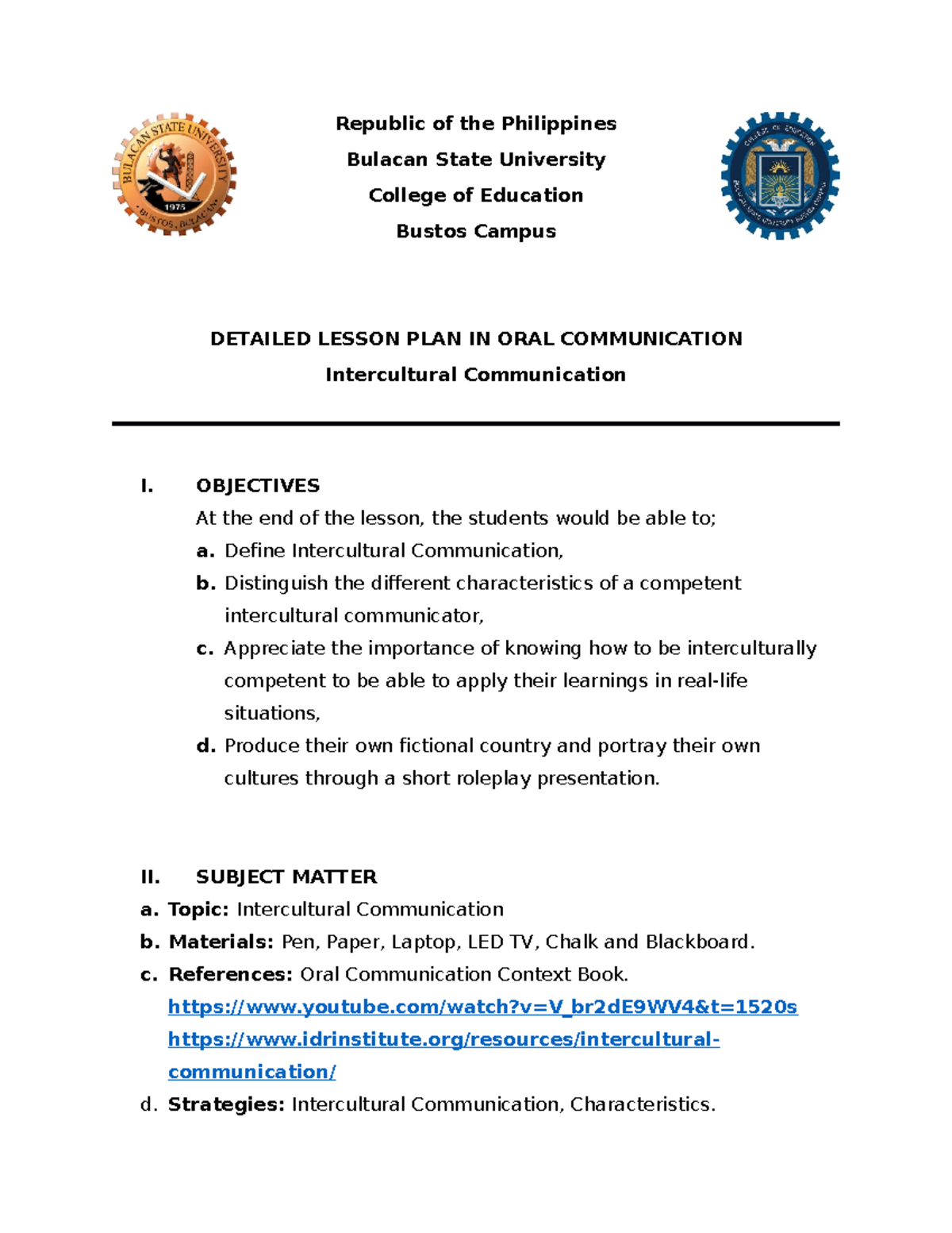 DLP in Intercultural Communication - Lesson Plan by Reylon C. Malonzo ...