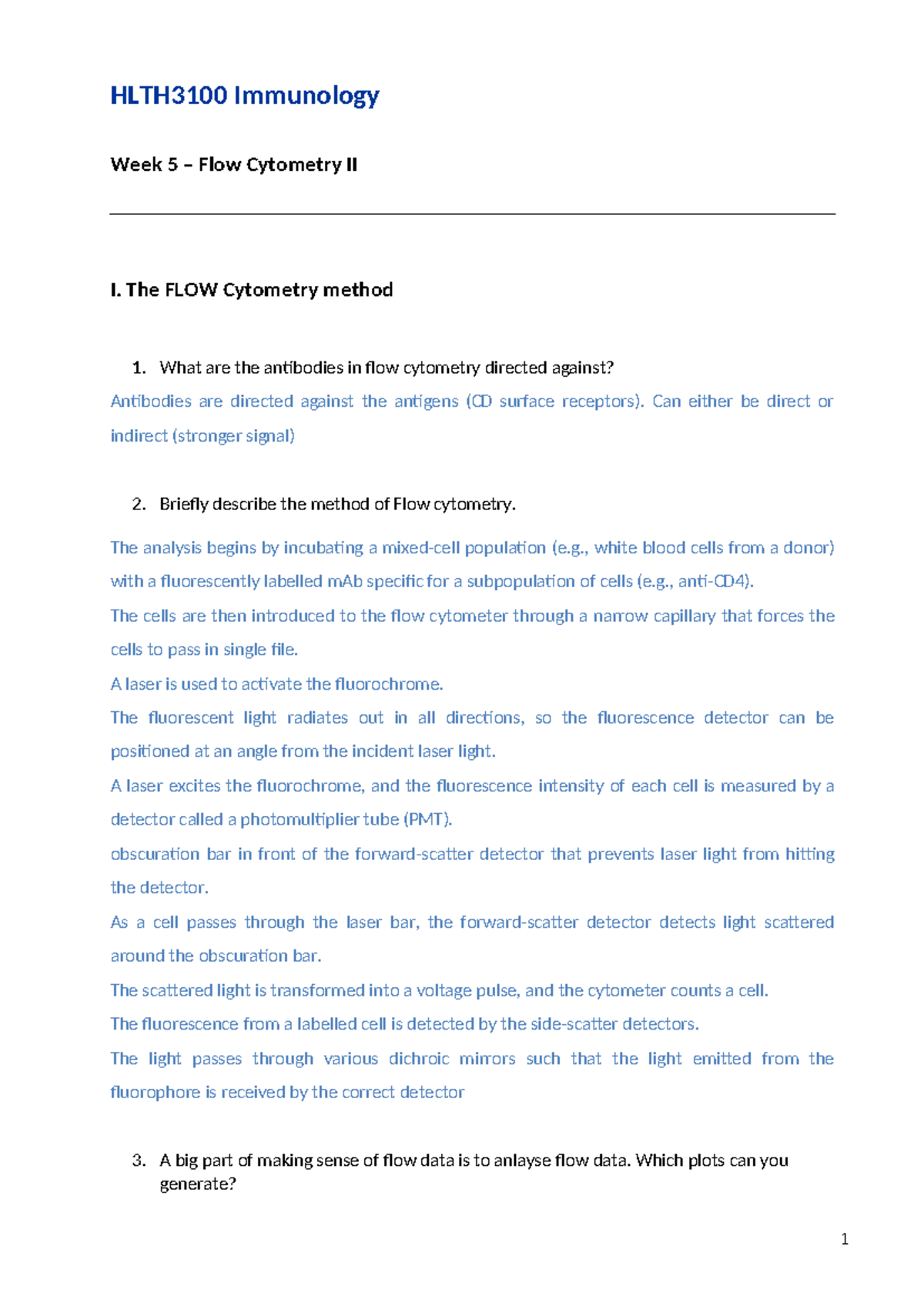 HLTH3100 Final Exam Notes: Flow Cytometry II in Immunology - Studocu