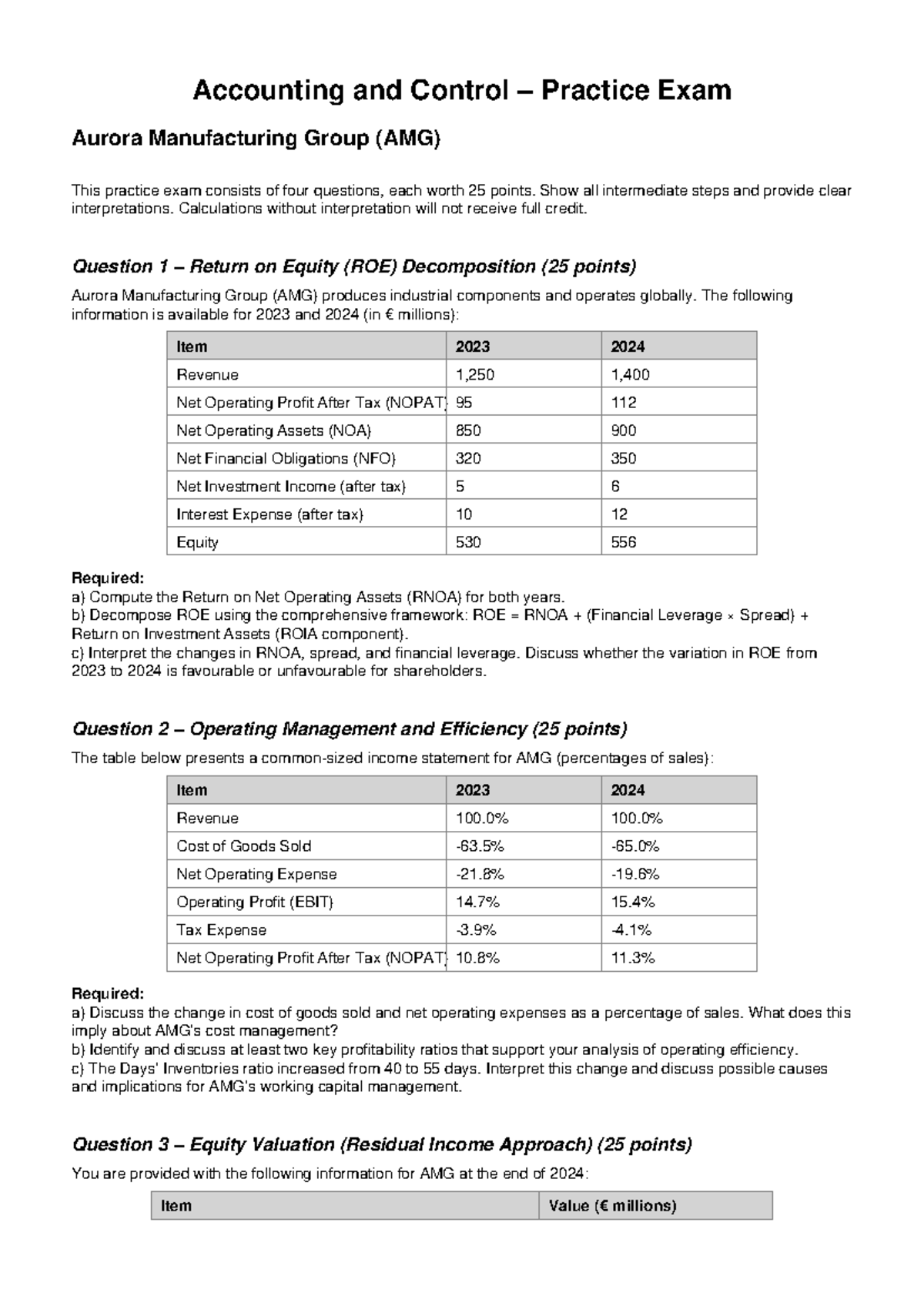 ACR 2023-2024 Practice Exam: Accounting & Control for AMG - Studeersnel