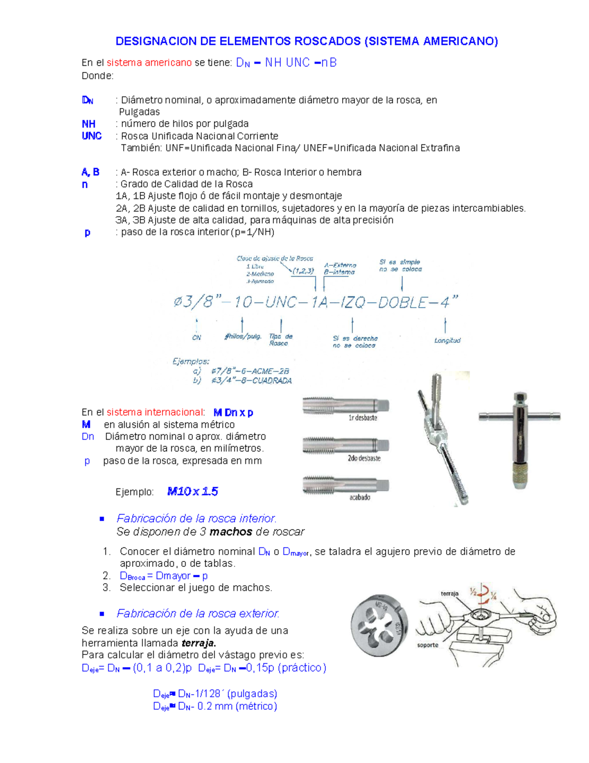 Elementos roscados - descripcion de roscas - DESIGNACION DE ELEMENTOS ...