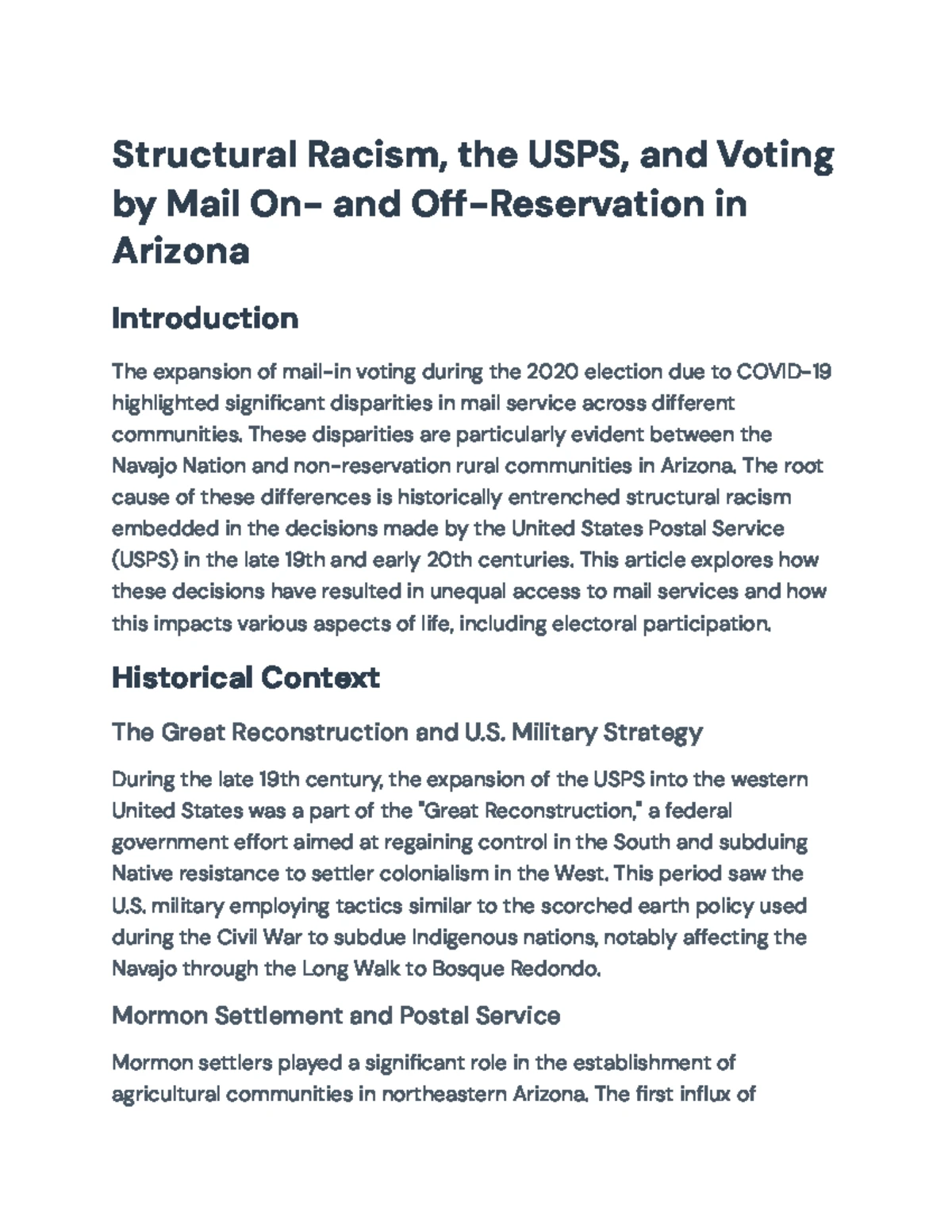 Structural Racism and Voting by Mail: USPS Neglect in AZ Reserves - Studocu