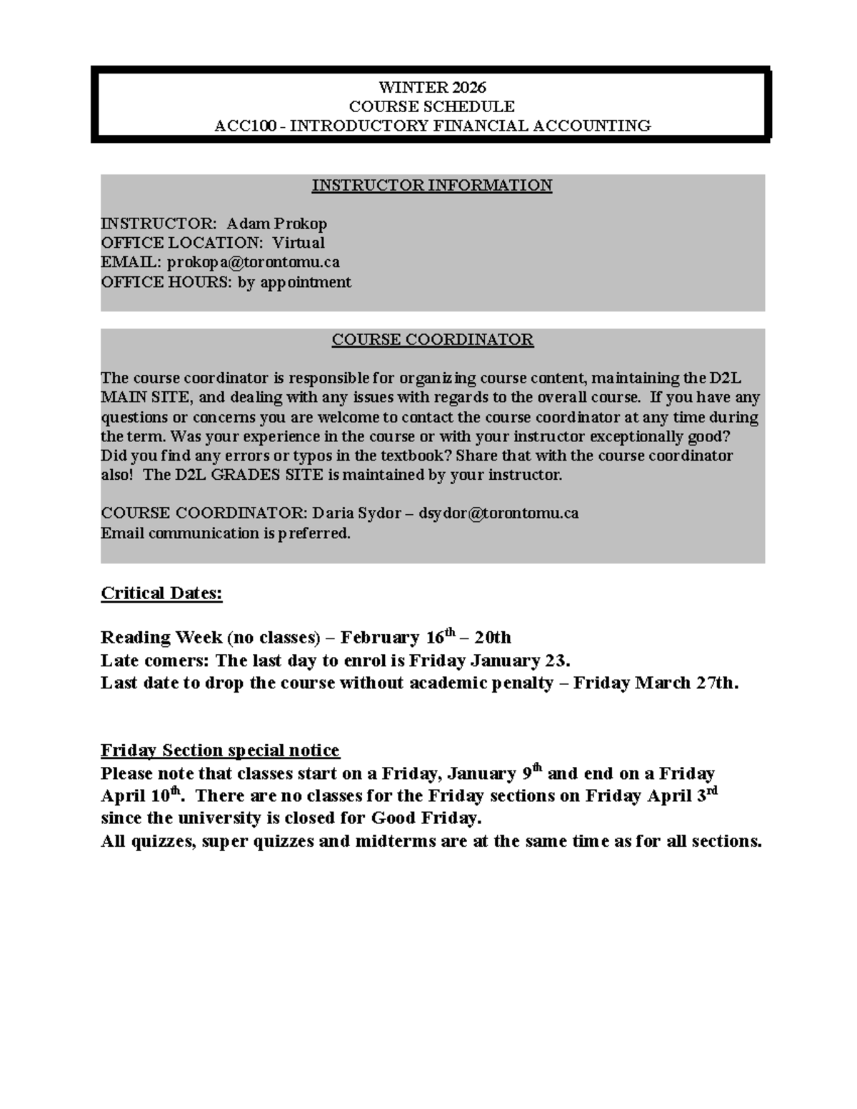 ACC100 Winter 2026 Course Schedule & Important Dates - Studocu