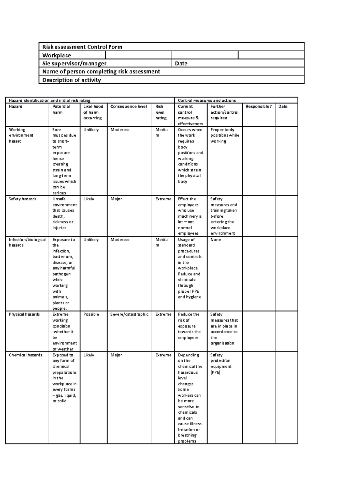 Risk assessment Control Form 20   Risk assessment Control Form ...