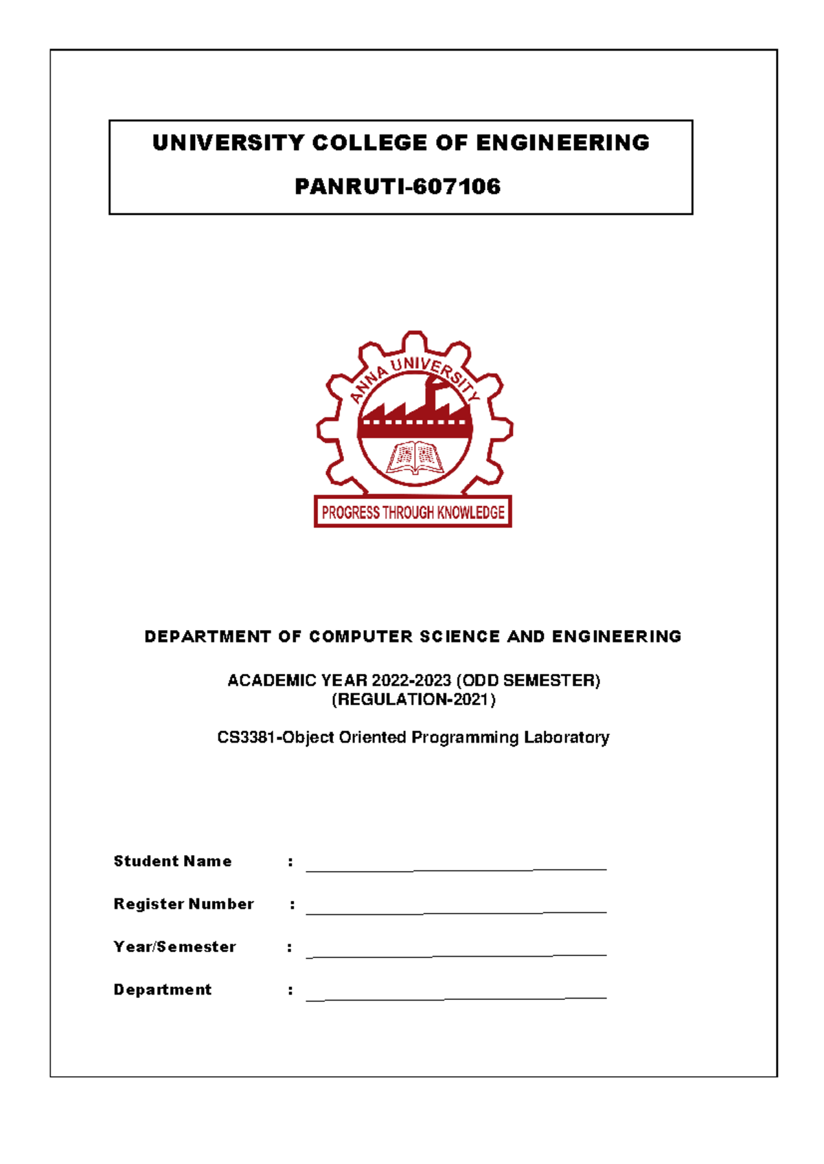 CS3381 Object Oriented Programming Lab Manual - Sequential & Binary ...