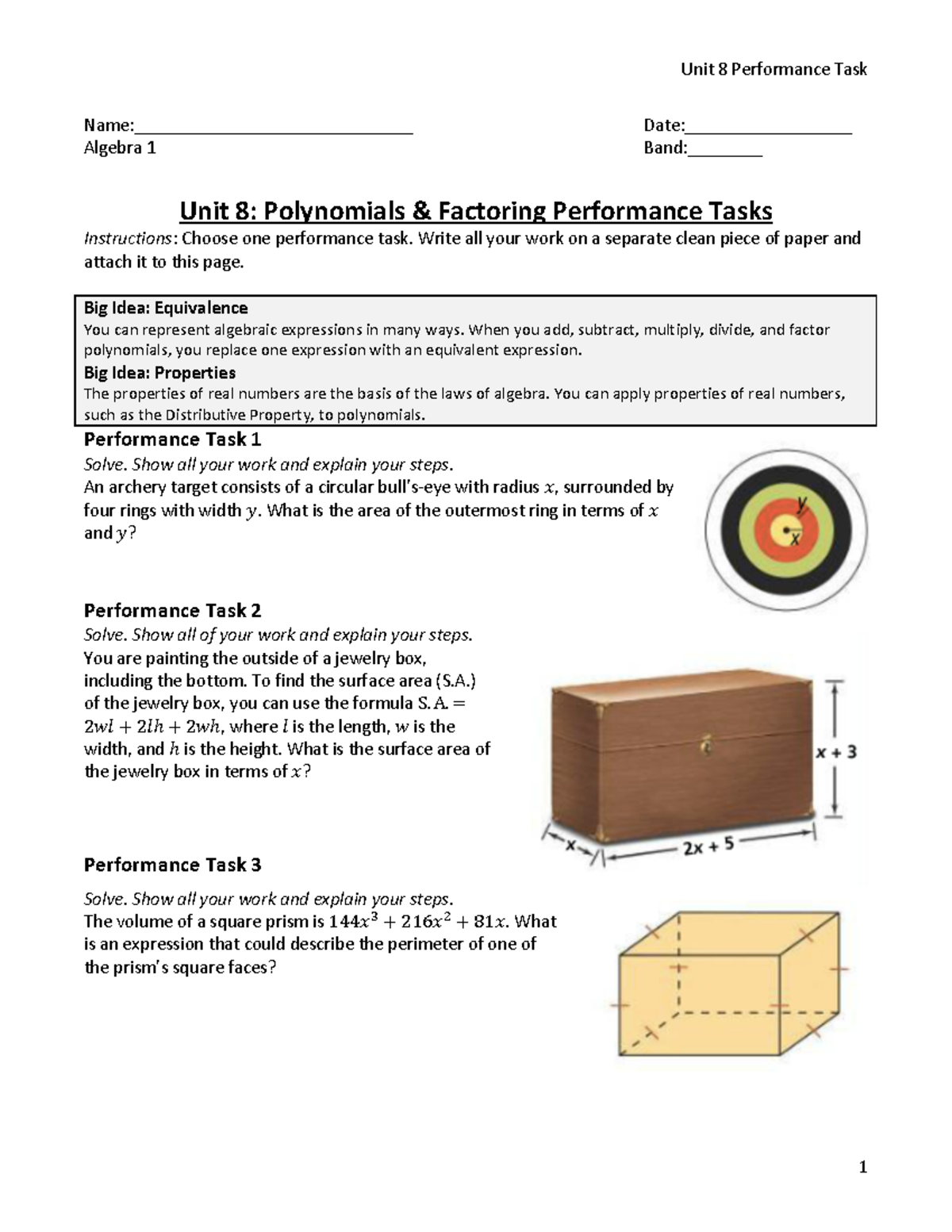 A2abc-Alg1 Unit 8 Performance Task: Polynomials & Factoring - Studocu