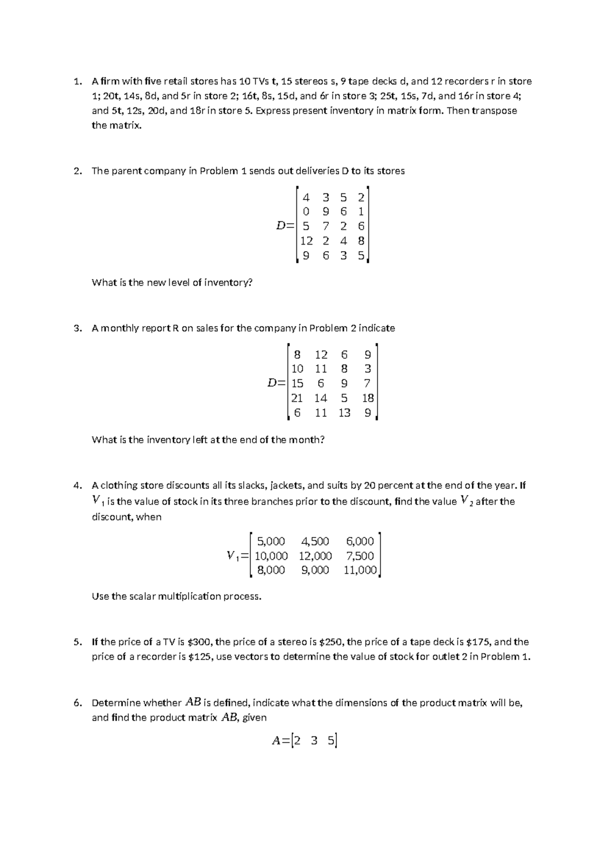 Chapter 10 practice questions for inventory management and matrices ...