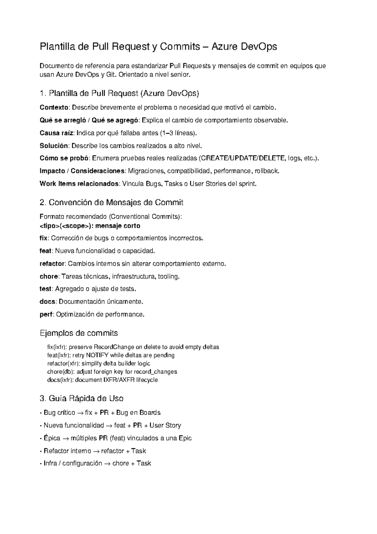Plantilla de Pull Request y Commits para Azure DevOps - Studocu