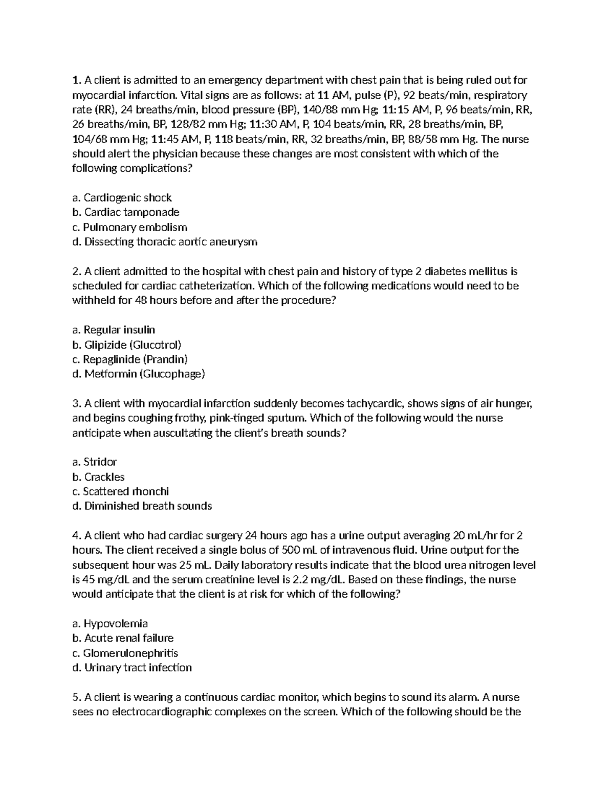 Cardio Nursing Exam Review: Key Concepts & Case Studies (NUR 101) - Studocu