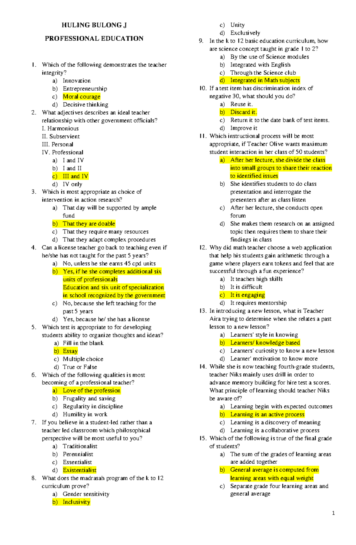 LPT-D: Comprehensive Reviewer for Professional Education 1 Exam - Studocu
