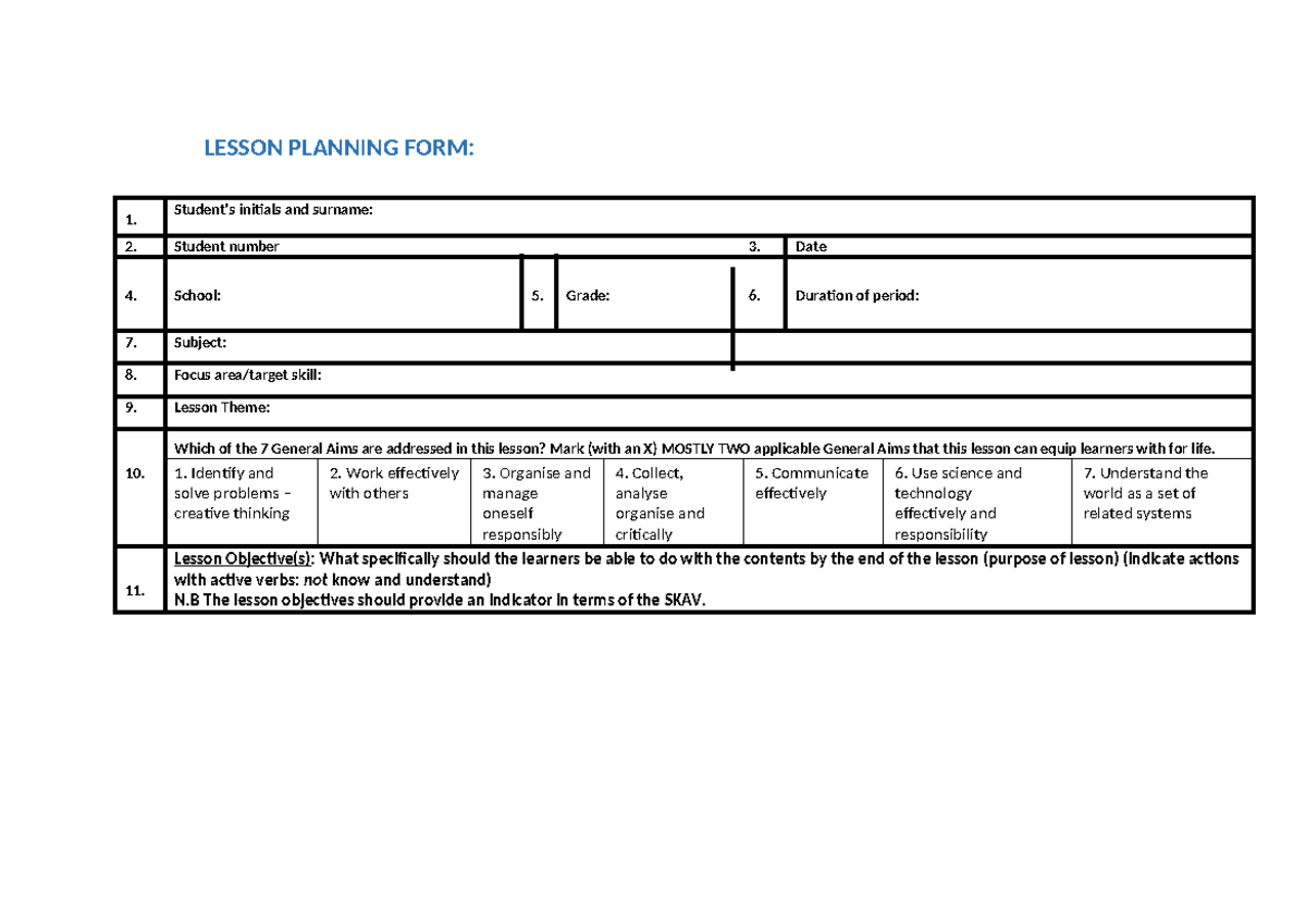 2022 BEd Lesson Planning FORM - LESSON PLANNING FORM: 1. Student’s ...