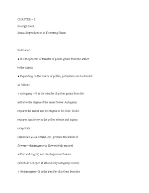 Pollination Biology - Study Notes & Assignments - Studocu