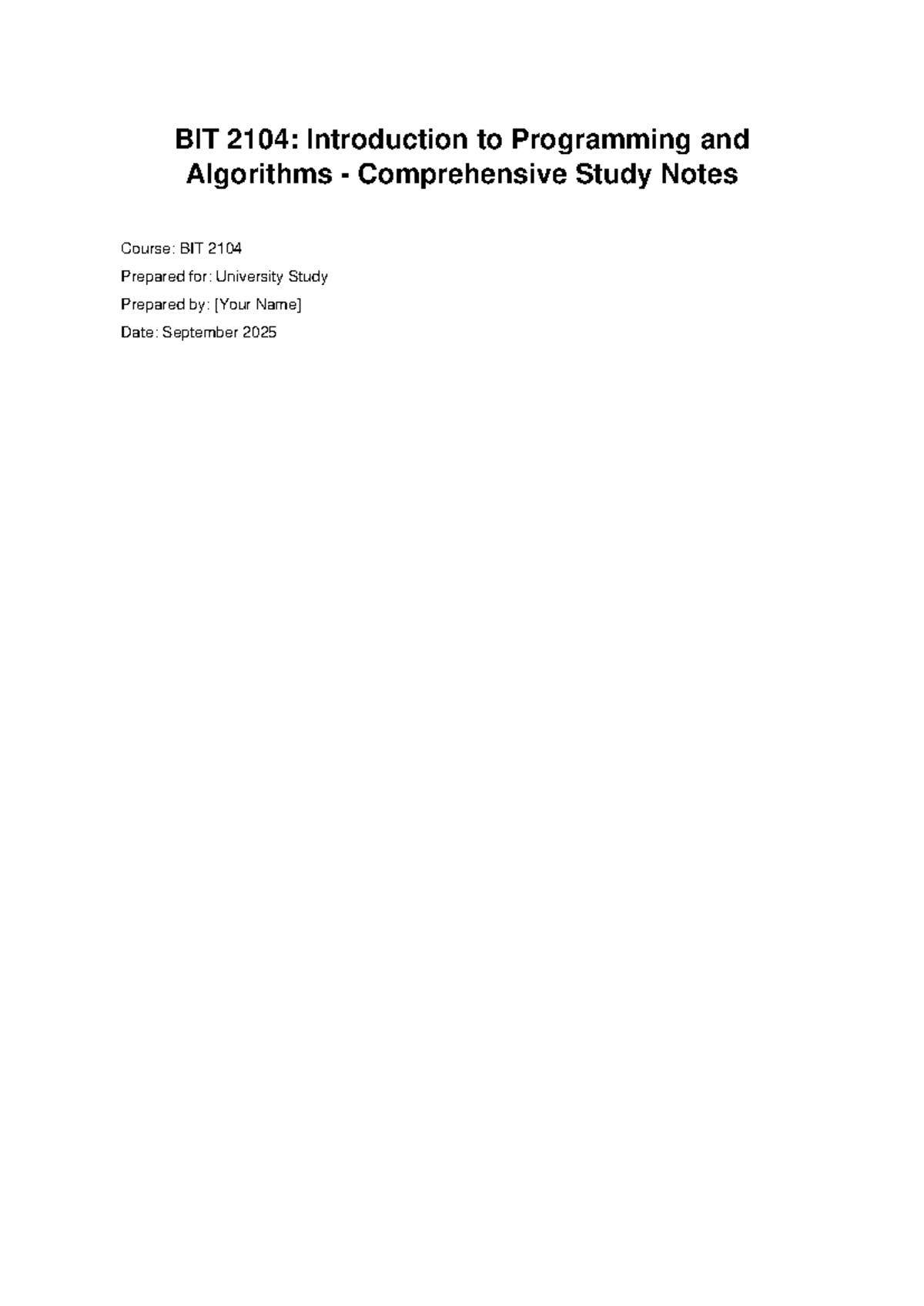 BIT 2104: Comprehensive Study Notes on Programming & Algorithms - Studocu
