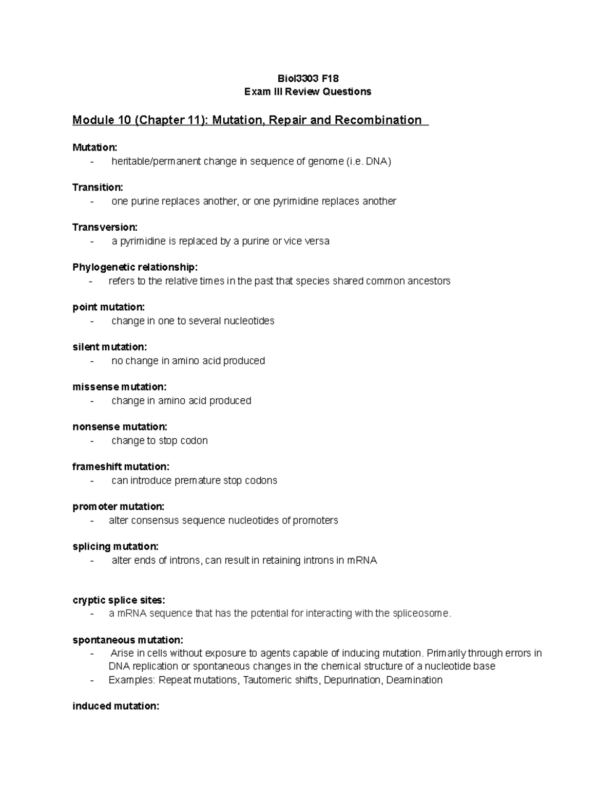 Genetics Exam III Review Notes - BIOL3303 Fundamentals - Studocu