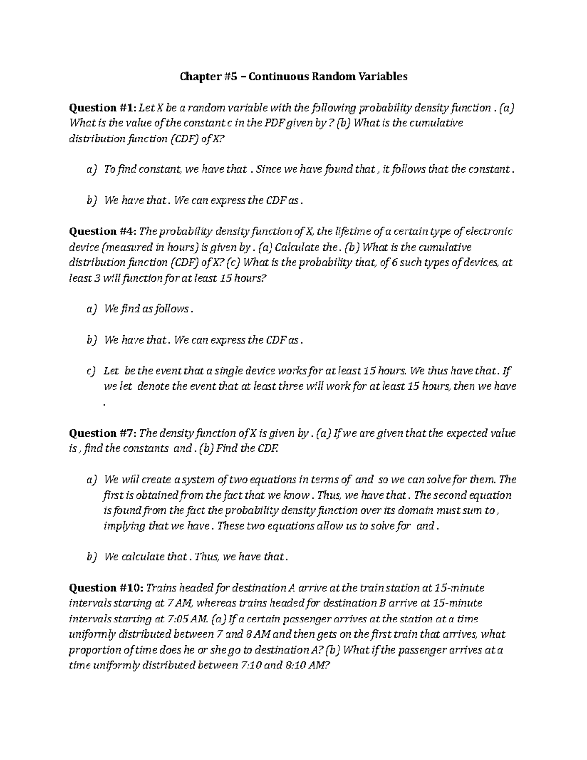 Chapter 5 – Analysis of Continuous Random Variables and Their ...