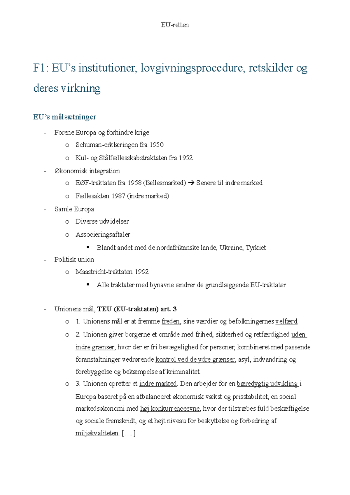 F1: EU's Institutioner, Lovgivningsprocedure og Retskilder - En ...