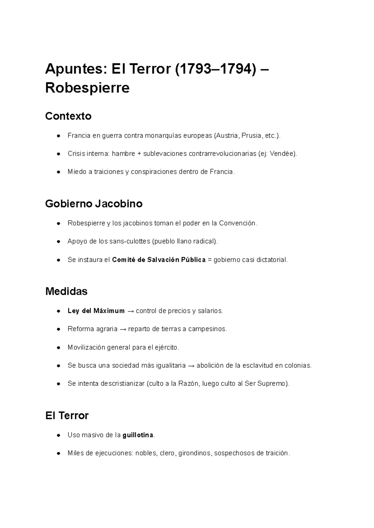 Apuntes: El Terror de Robespierre y el Contexto Revolucionario - Studocu