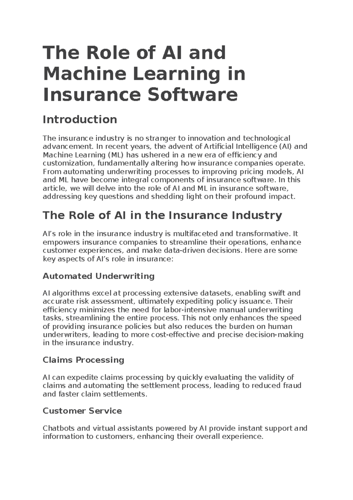 The Role of AI and Machine Learning in Insurance Software - The Role of ...