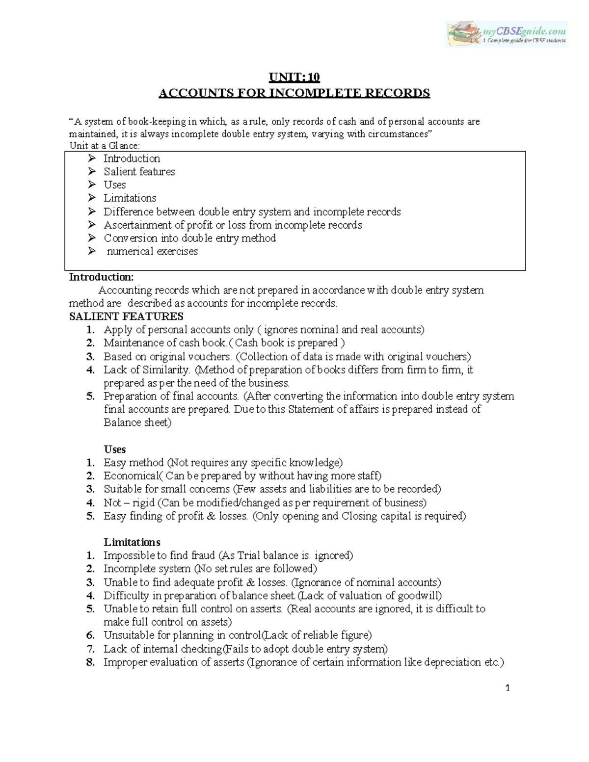 11 Accountancy Notes: Ch 10 - Accounts for Incomplete Records - Studocu