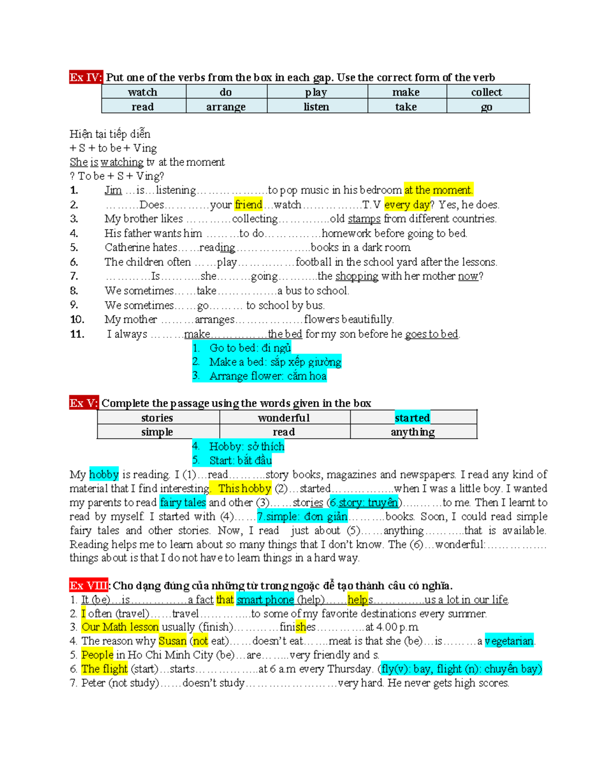 English Grammar Exercises: Present Simple & Continuous (Ex IV) - Studocu