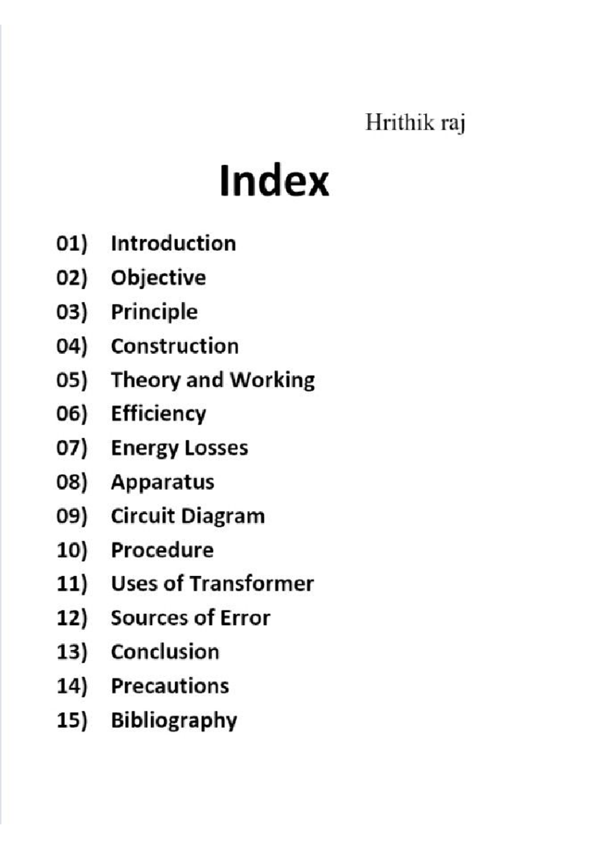 Physics investigatory file- transformer - Hrithik raj Index 01 ...
