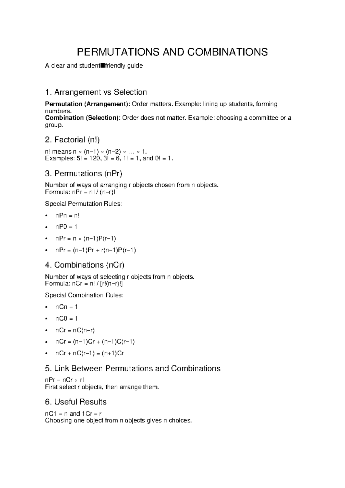 Permutations and Combinations Notes: A Comprehensive Guide - Studocu
