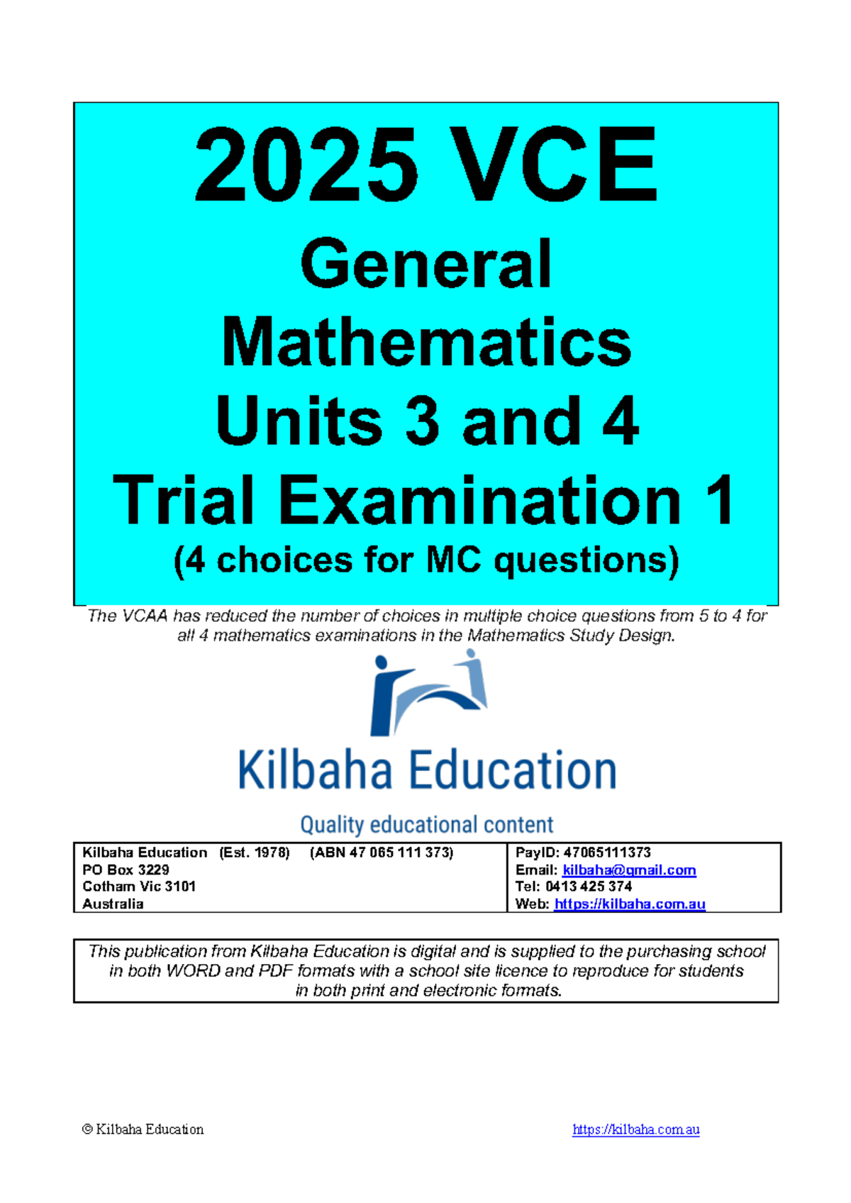 2025 VCE General Mathematics Units 3 & 4 Trial Exam 1 - Studocu