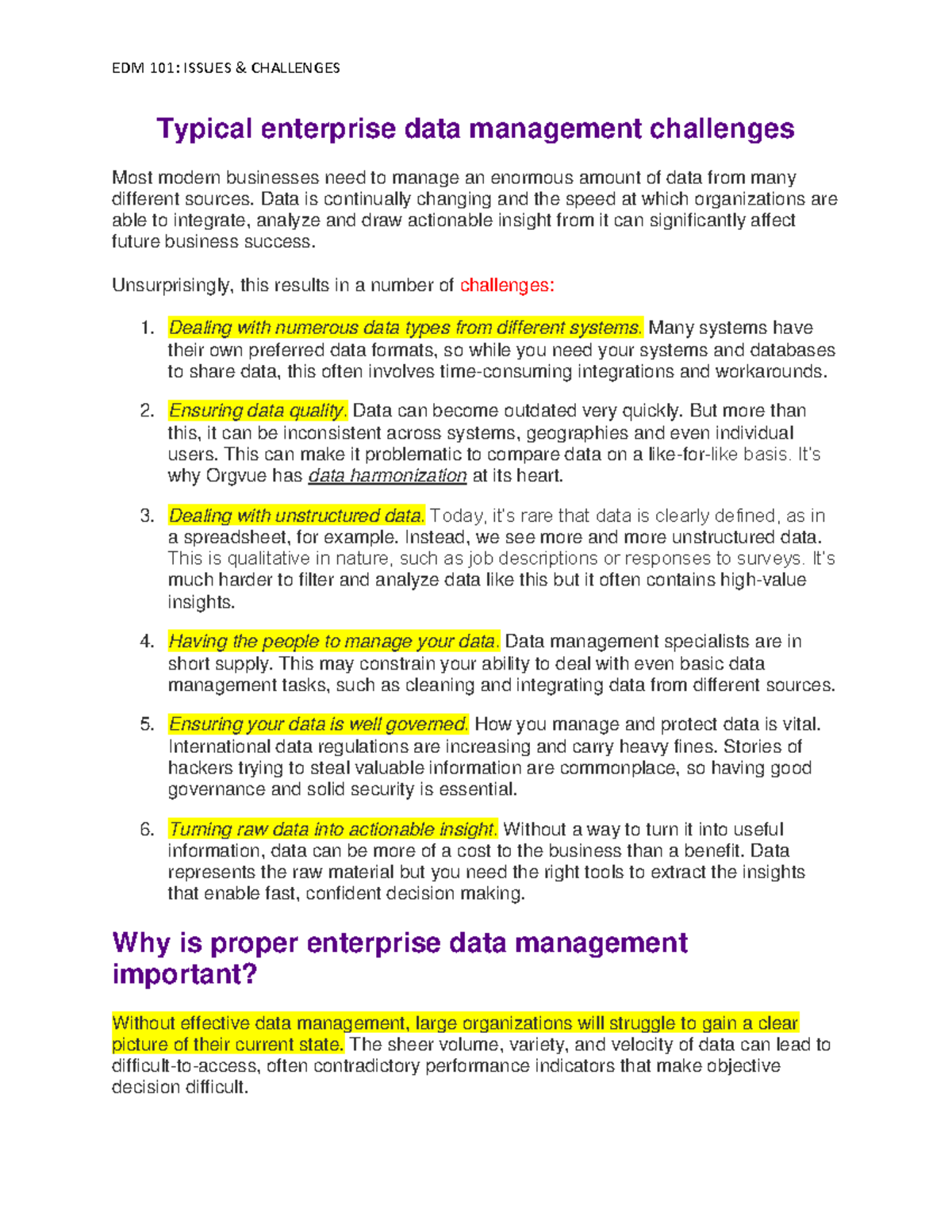 EDM 101 Finals Coverage - Typical enterprise data management challenges ...