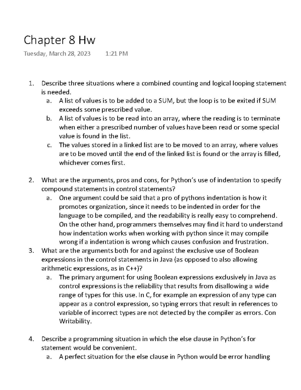 Chapter 8 HW - Combined Counting & Logical Looping Statements - Studocu