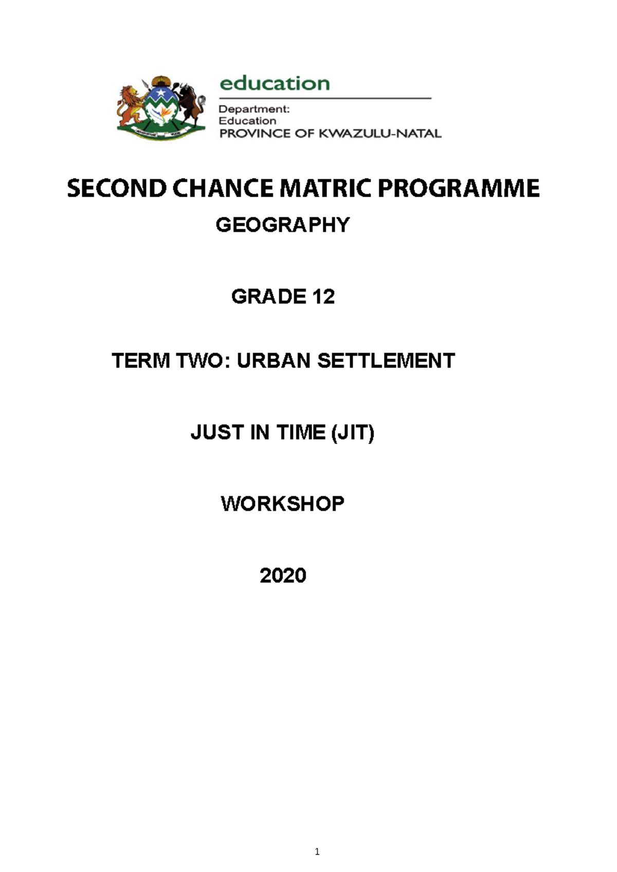 Geography GRADE 12 JIT TERM 2 Workshop: Urban Settlement Insights - Studocu