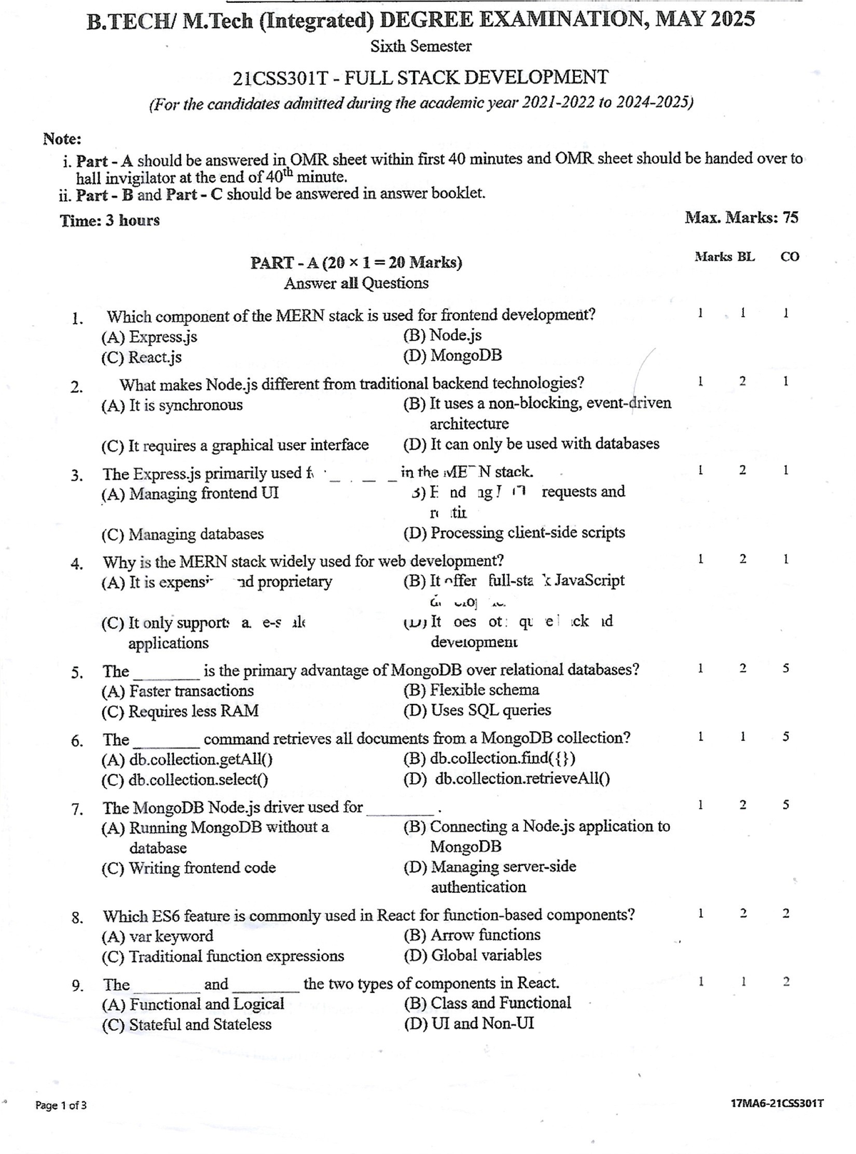 21CSS301T FSD MAY 2025 - Comprehensive Exam Preparation Guide - Document Preview