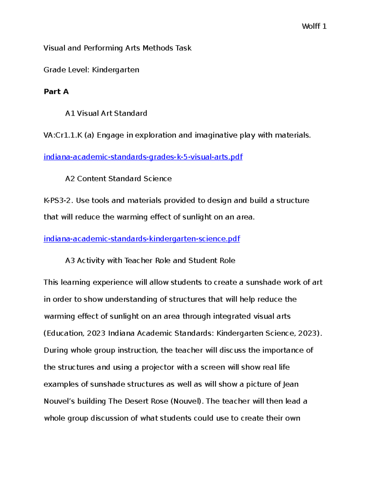 Kindergarten Visual & Performing Arts Integrated Task Guide - Studocu