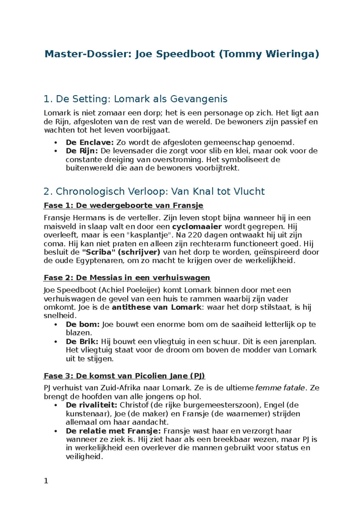 Joe Speedboot (Tommy Wieringa) - Samenvatting en Analyse - Studocu