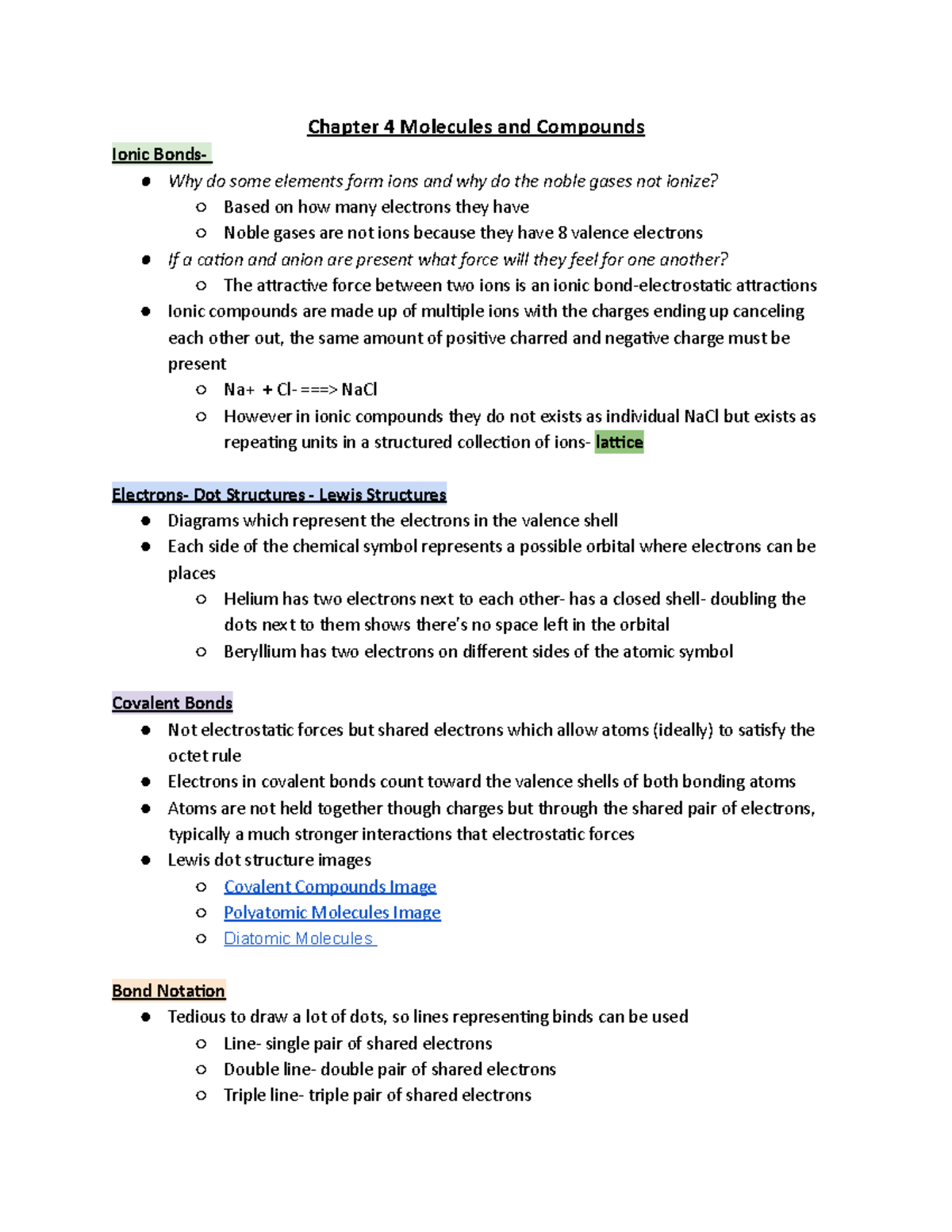 Chem 101 Lecture Notes Week 5 - Chapter 4 Molecules and Compounds Ionic ...