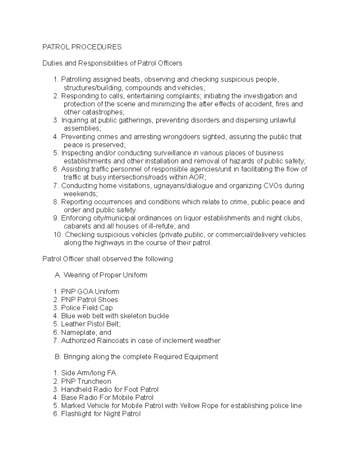 Lesson 5: Patrol Procedures for Officers and Responsibilities - Studocu