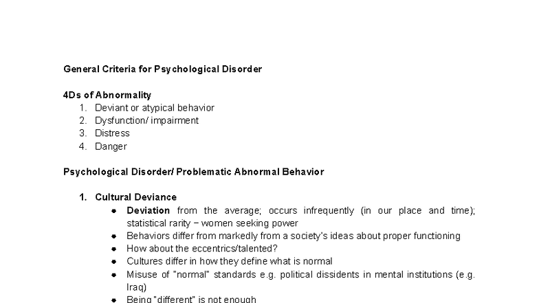 Psychological Disorders: Understanding the 4Ds of Abnormality - Lesson ...