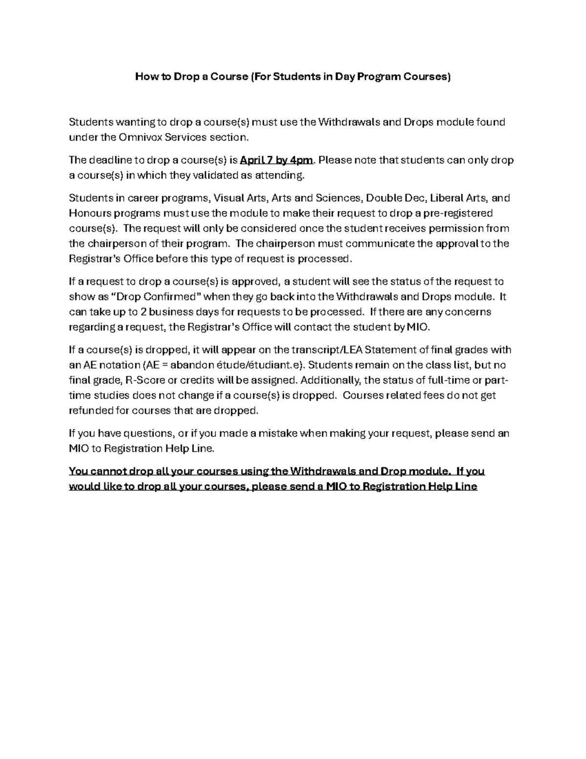 Dropping a Course: Guidelines for Day Program Students - Studocu