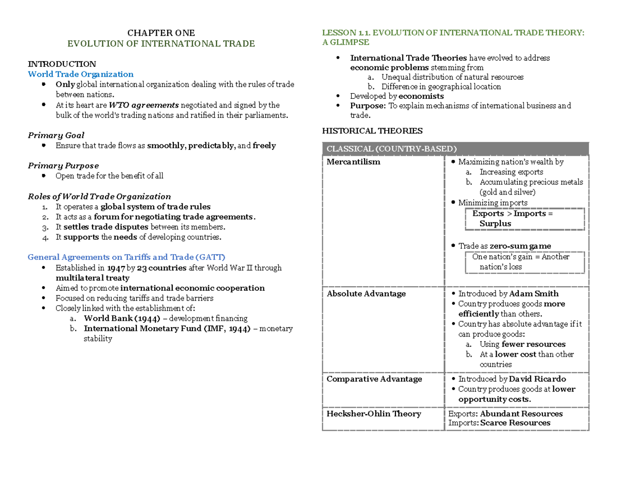CHAPTER 1: EVOLUTION OF INTERNATIONAL TRADE AND CURRENCY SYSTEMS - Studocu