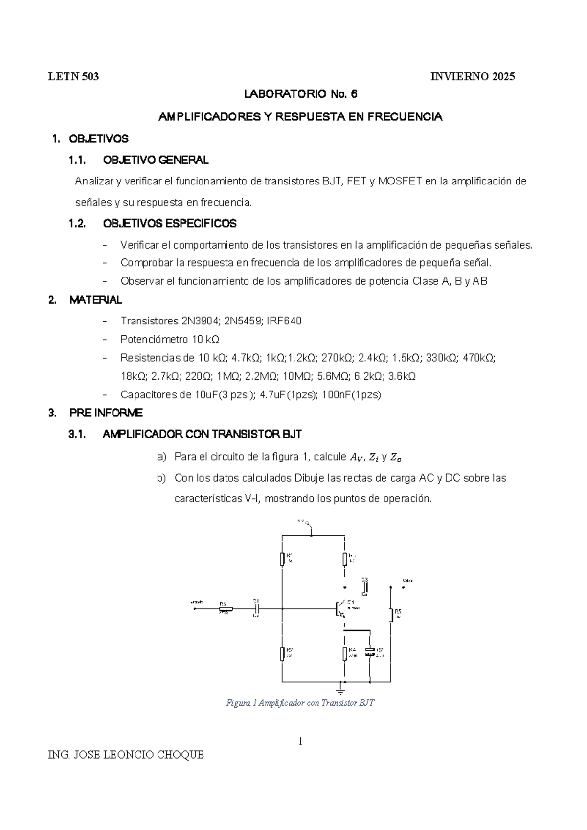 LETN 503 INVIERNO 2025 LABORATORIO No. 6: Amplificadores y Respuesta en ...
