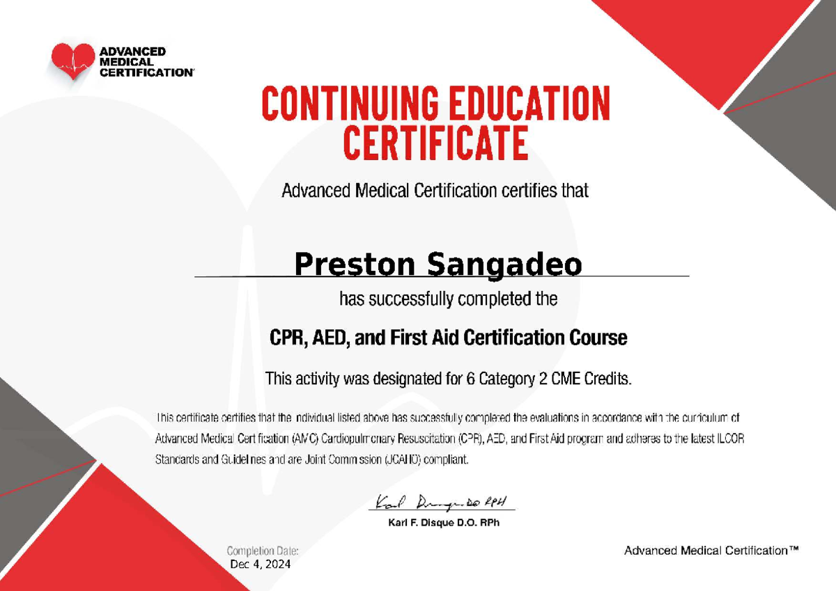 Online cpr aed first aid certification course certificate - ADVANCED ...